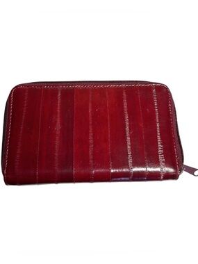 EEL SKIN WALLET Elegant Red Leather Wallet 1980’s Barely Used
